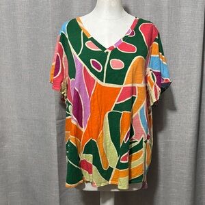 Christian Siriano Printed Short Sleeve T-Sz 3X-EUC-Hi Low Hem